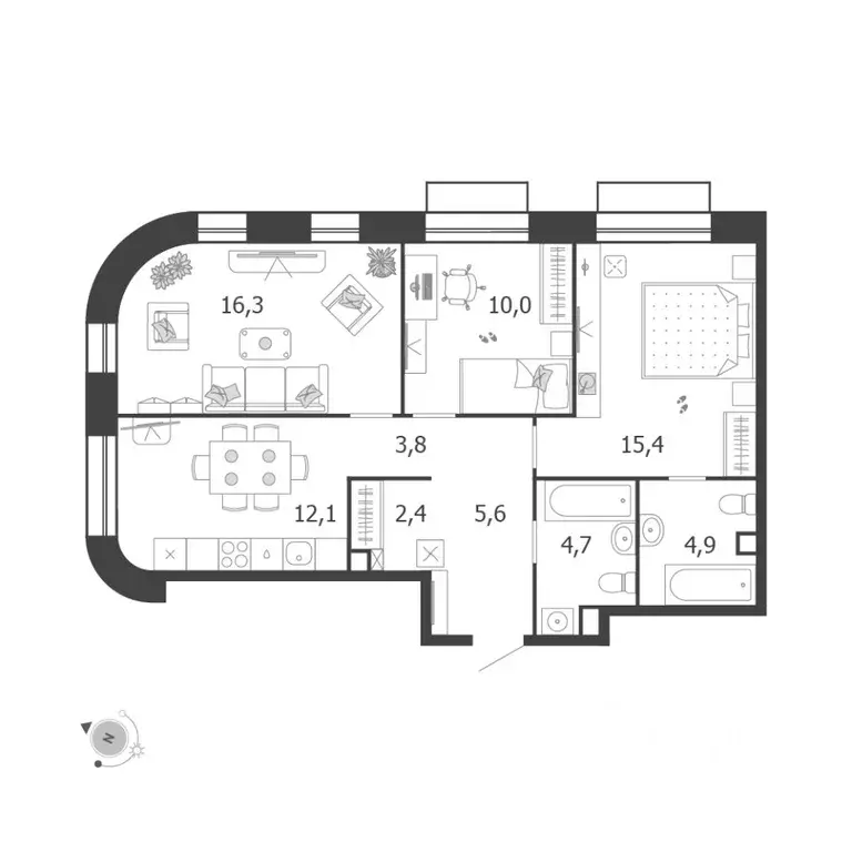 3-к кв. Москва проезд Проектируемый № 7021А (73.5 м) - Фото 0