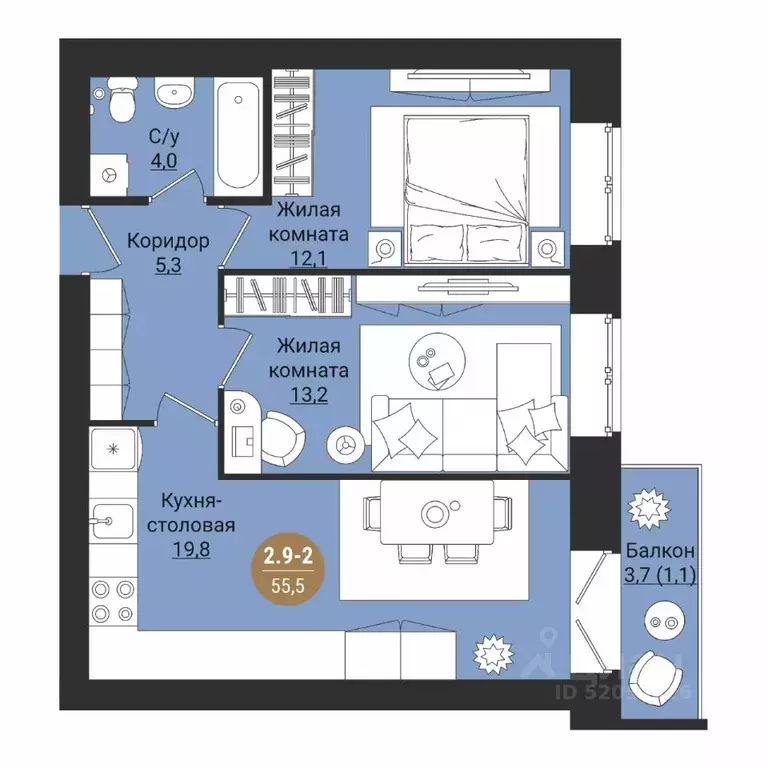 2-к кв. Вологодская область, Вологда Старое ш. (55.5 м) - Фото 1