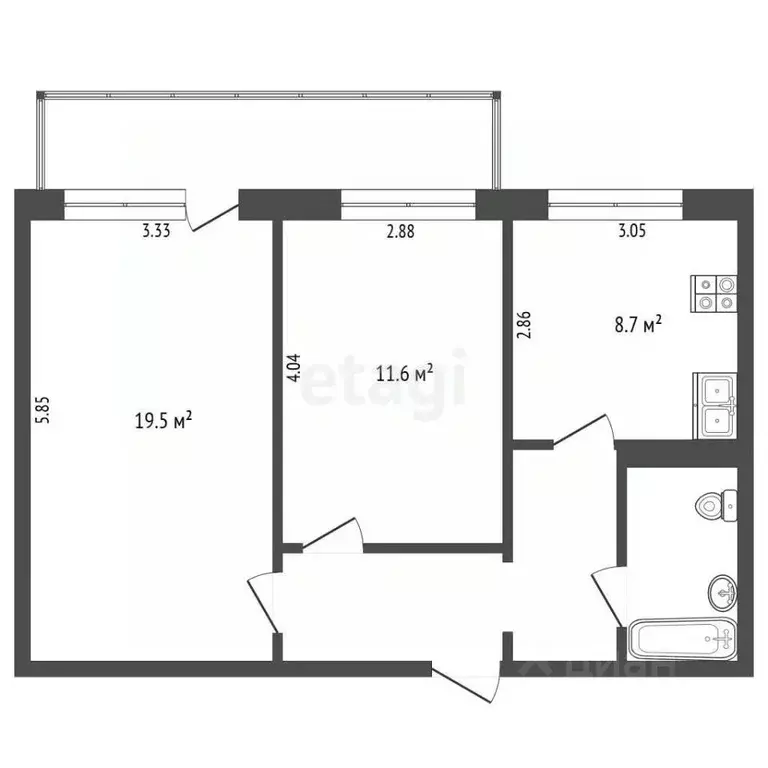 2-к кв. Тюменская область, Тюмень Широтная ул., 152 (52.5 м) - Фото 2