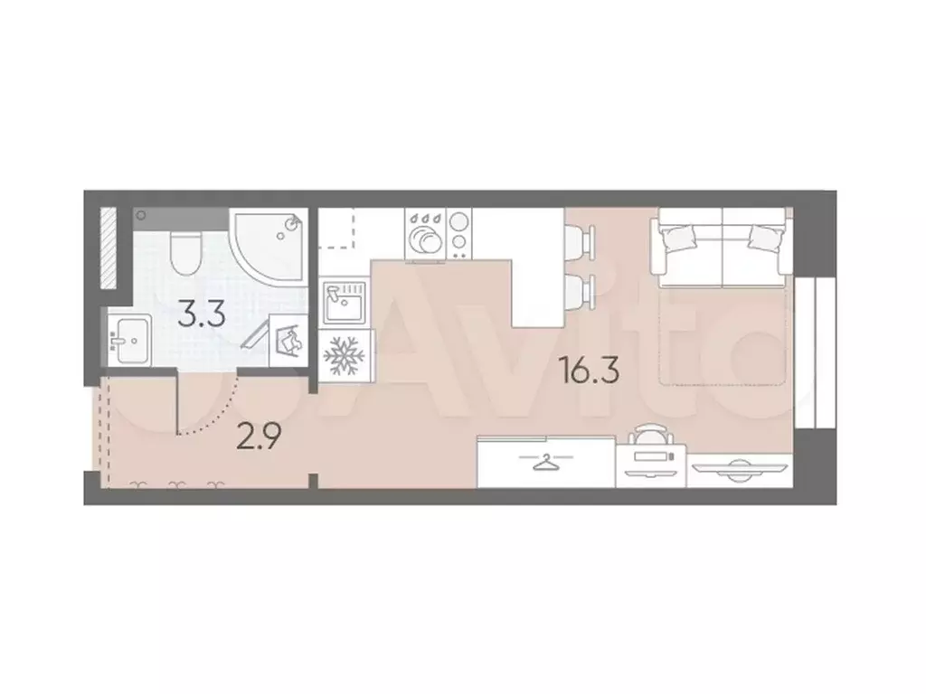 Квартира-студия, 22,5 м, 3/12 эт. - Фото 0