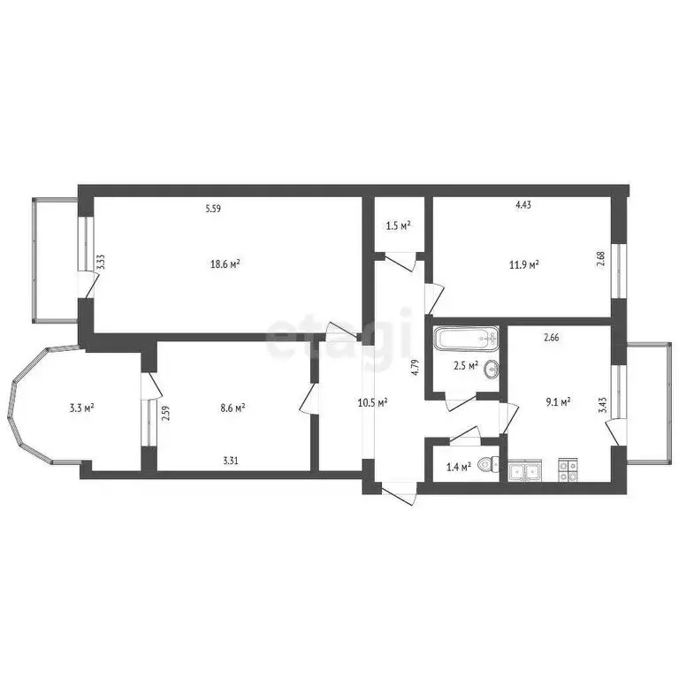 3-комнатная квартира: Судак, улица Ленина, 44 (67.4 м) - Фото 1