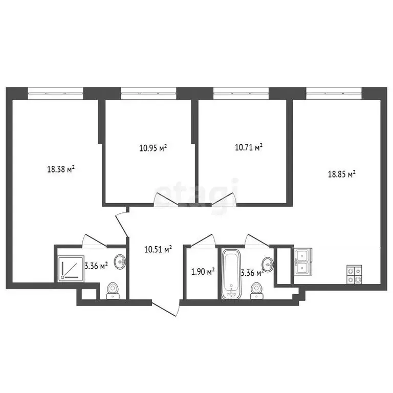 4-комнатная квартира: Тюмень, Харьковская улица, 72Б (78.2 м) - Фото 0