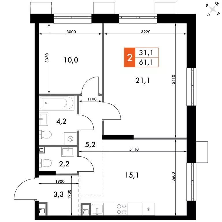 2-комнатная квартира: Владивосток, ЖК Флагман (61.1 м) - Фото 2