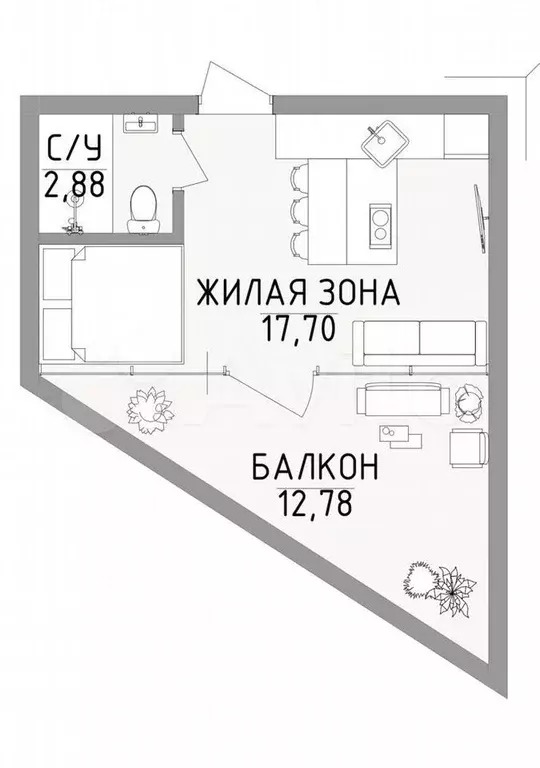 Апартаменты-студия, 33,4 м, 2/5 эт. - Фото 0
