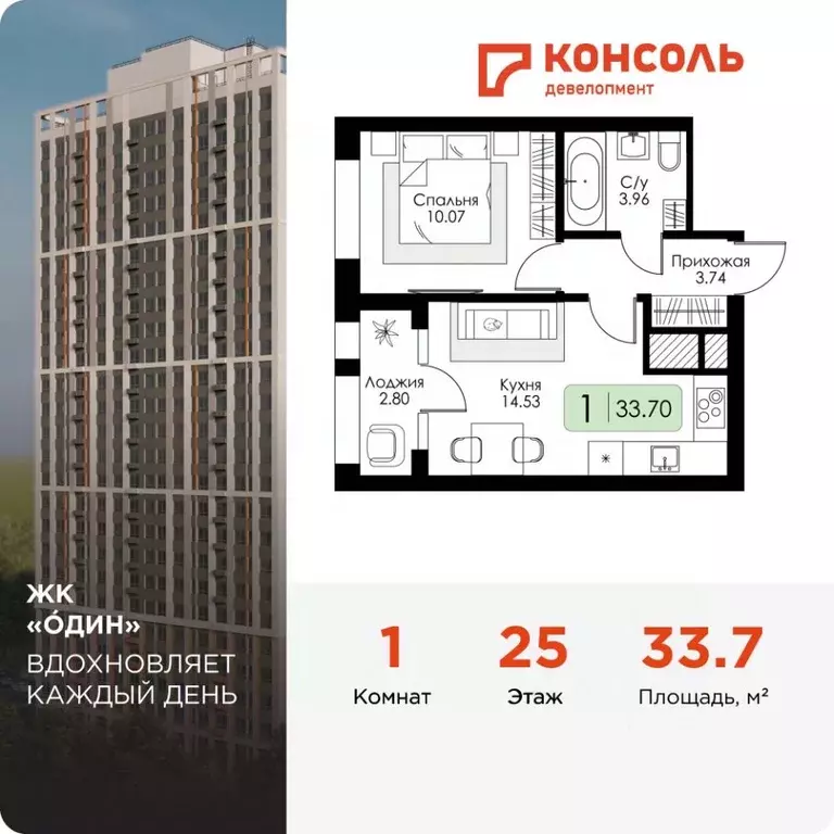 1-к кв. Тульская область, Тула Один жилой комплекс (33.7 м) - Фото 0