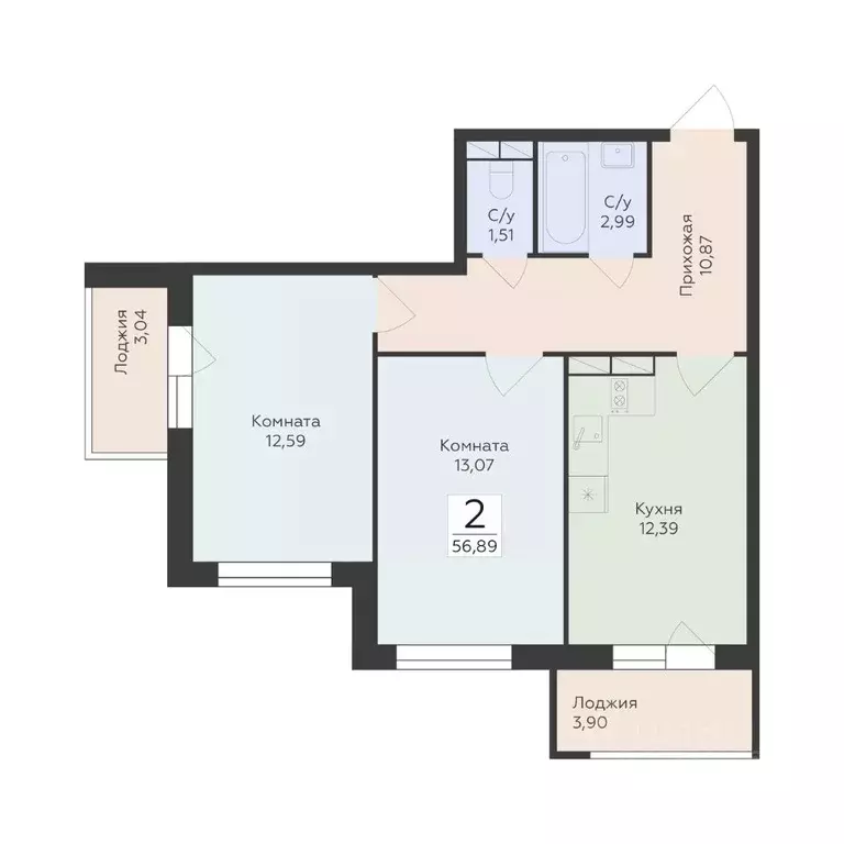 2-к кв. Воронежская область, Воронеж Флора жилой комплекс (56.89 м) - Фото 1