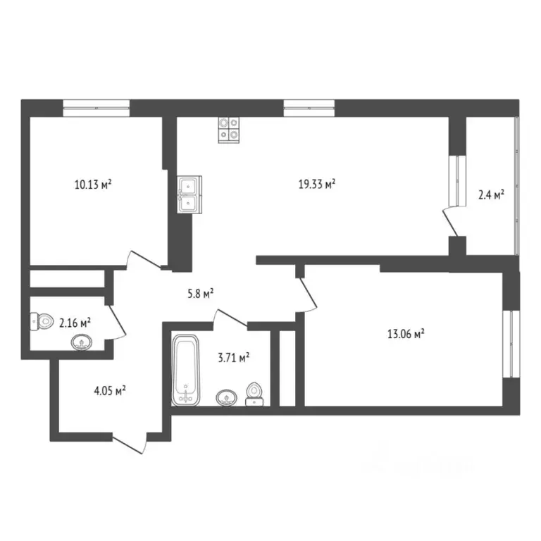 2-к кв. Тюменская область, Тюмень ул. Андрея Приказнова, 7 (59.44 м) - Фото 2