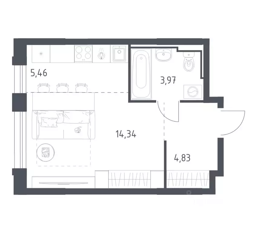 Студия Забайкальский край, Чита Железобетонная ул., 1/4 (28.6 м) - Фото 1