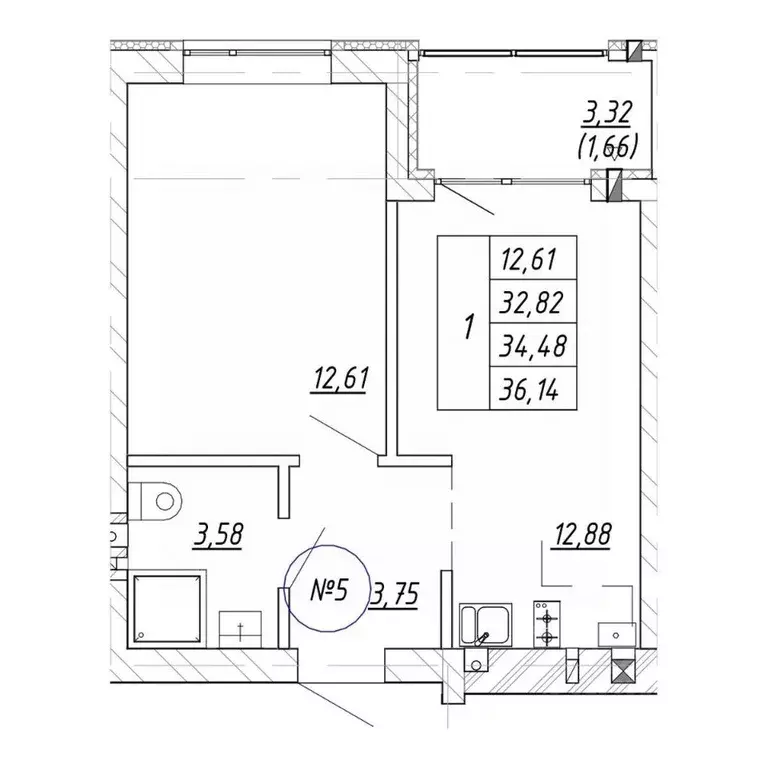 1-к кв. Калининградская область, Зеленоградск  (34.48 м) - Фото 2