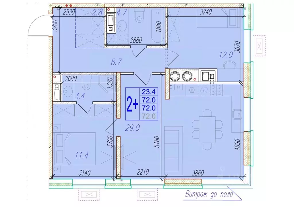 2-к кв. Астраханская область, Астрахань ул. Трофимова, 10 (72.0 м) - Фото 0