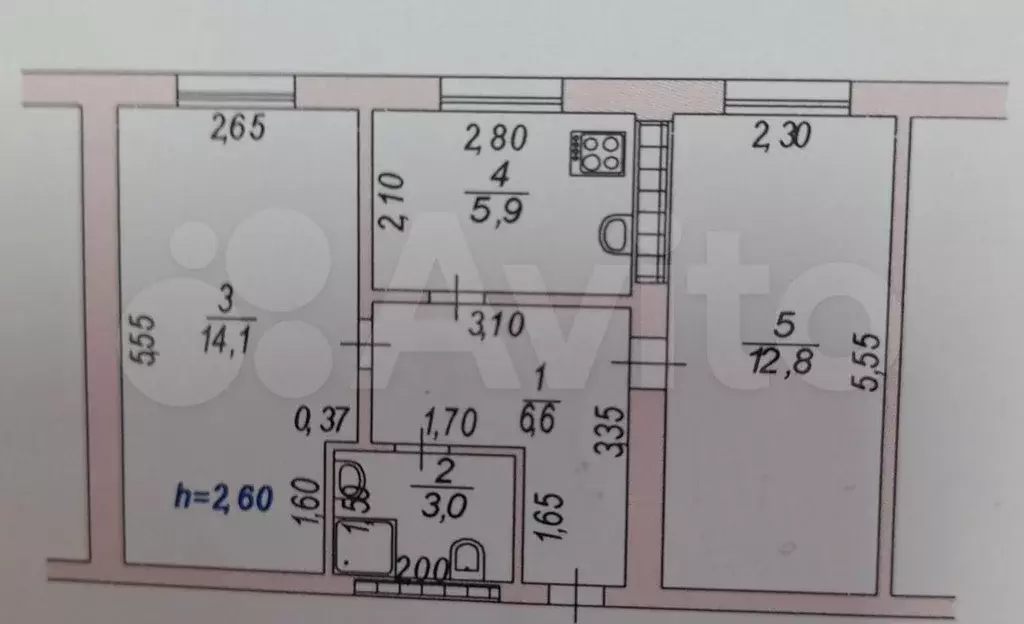 2-к. квартира, 42,5 м, 5/5 эт. - Фото 0