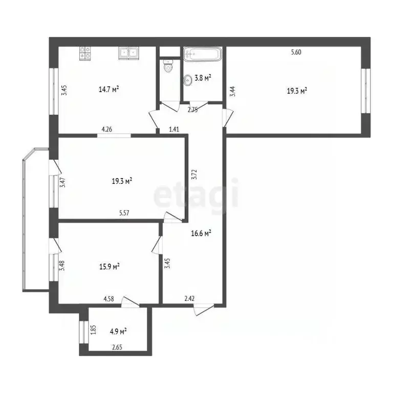 3-к кв. Тюменская область, Тюмень ул. Пермякова, 68к1 (96.3 м) - Фото 2