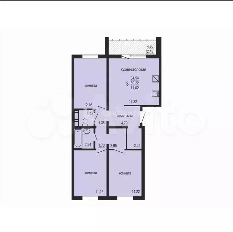 3-комнатная квартира: Западный, улица Дружбы, 2 (73.6 м) - Фото 0