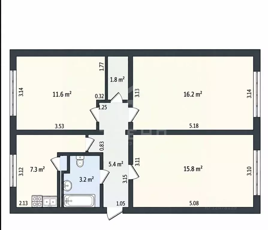 3-к кв. Санкт-Петербург ул. Шелгунова, 26 (61.3 м) - Фото 2