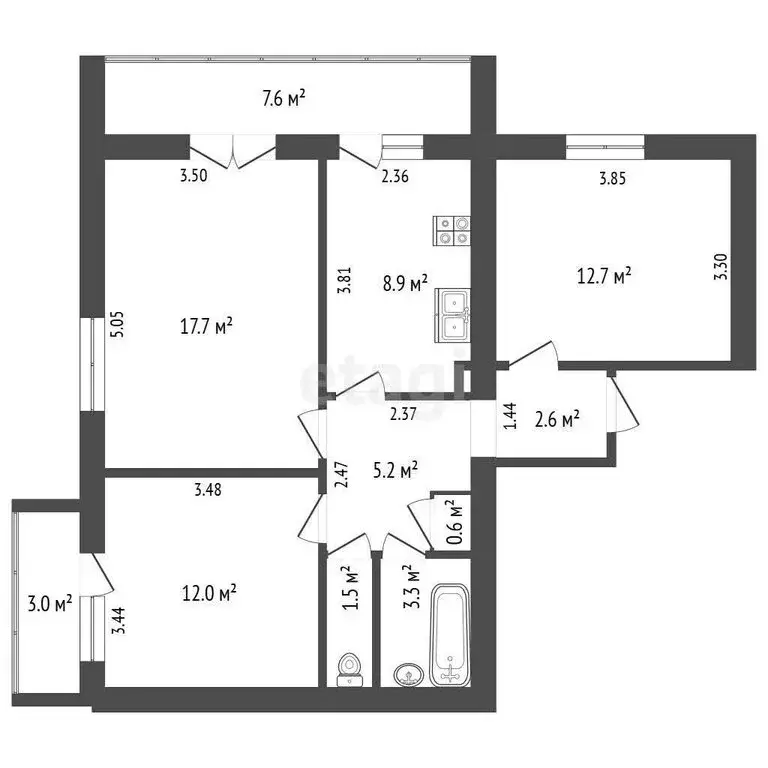 3-комнатная квартира: Ялта, улица Жадановского, 3 (64.5 м) - Фото 1