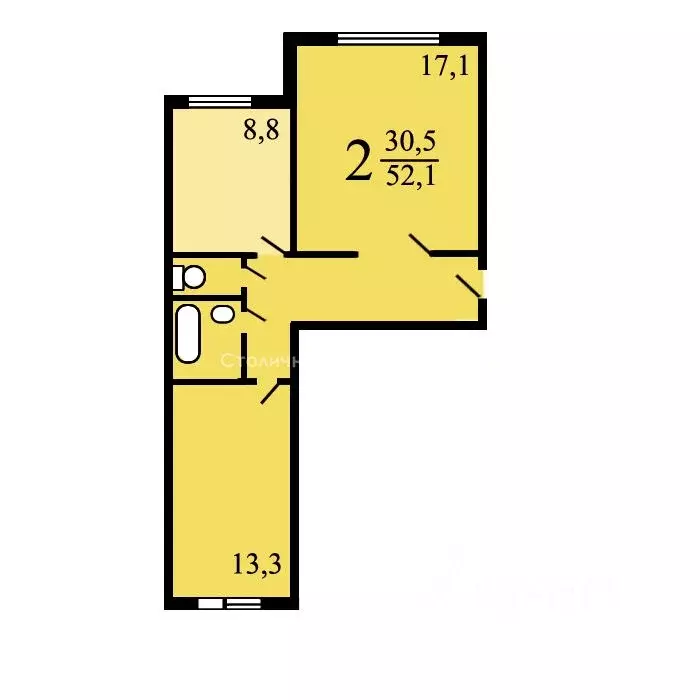 2-к кв. Москва ул. Академика Янгеля, 14К1 (52.0 м) - Фото 2