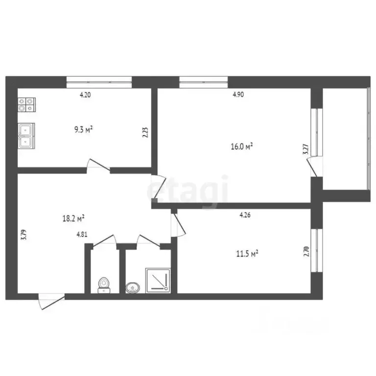 2-к кв. Тюменская область, Тюменский муниципальный округ, с. Червишево ... - Фото 1