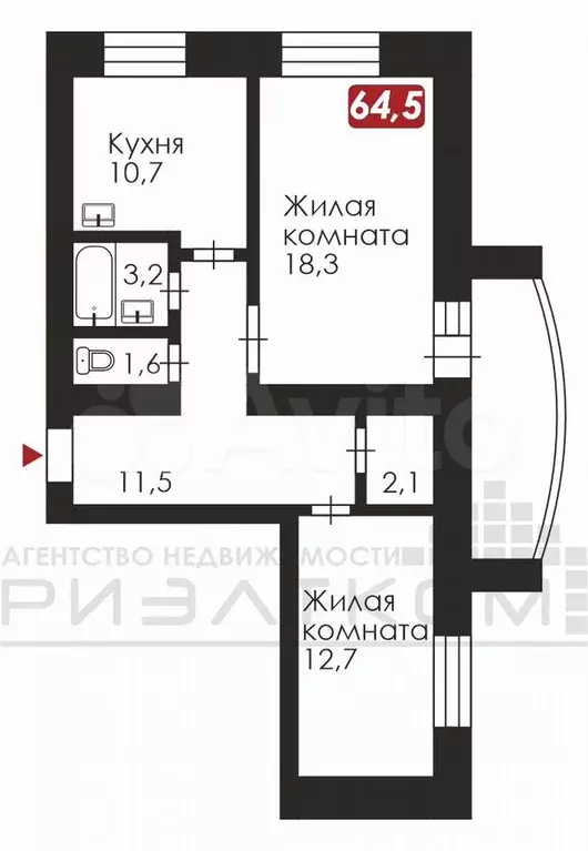 2-к. квартира, 65,5 м, 14/15 эт. - Фото 0