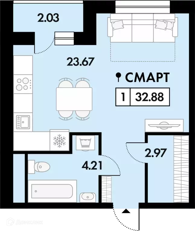 Продаётся 1-к квартира, 32.88 м - Фото 0