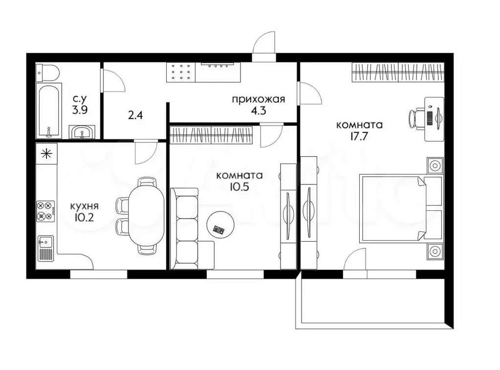2-к. квартира, 50 м, 4/12 эт. - Фото 0