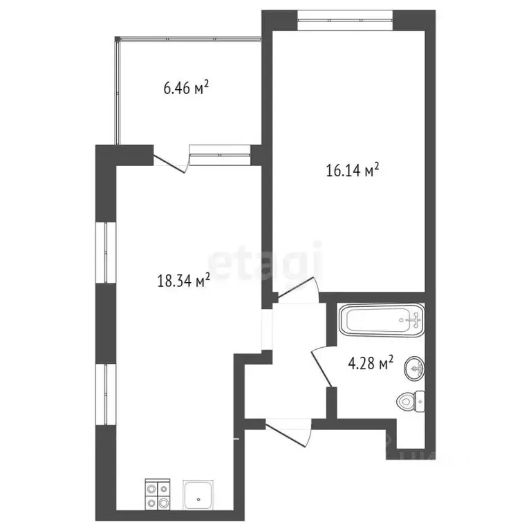 1-к кв. Брянская область, Брянск Бежицкая ул., 21Б (45.8 м) - Фото 1