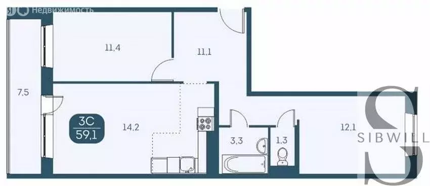 2-комнатная квартира: Новосибирск, Междуреченская улица, 7/1 (59.07 м) - Фото 0