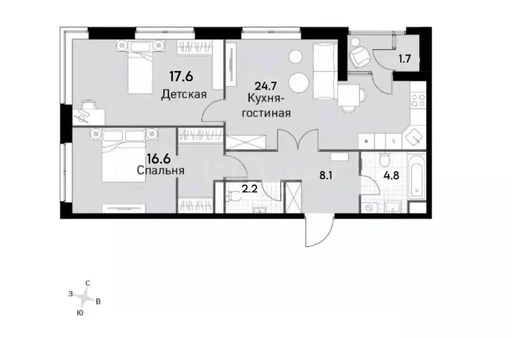 2-к кв. Москва Строительный проезд, 9С9 (75.7 м) - Фото 1