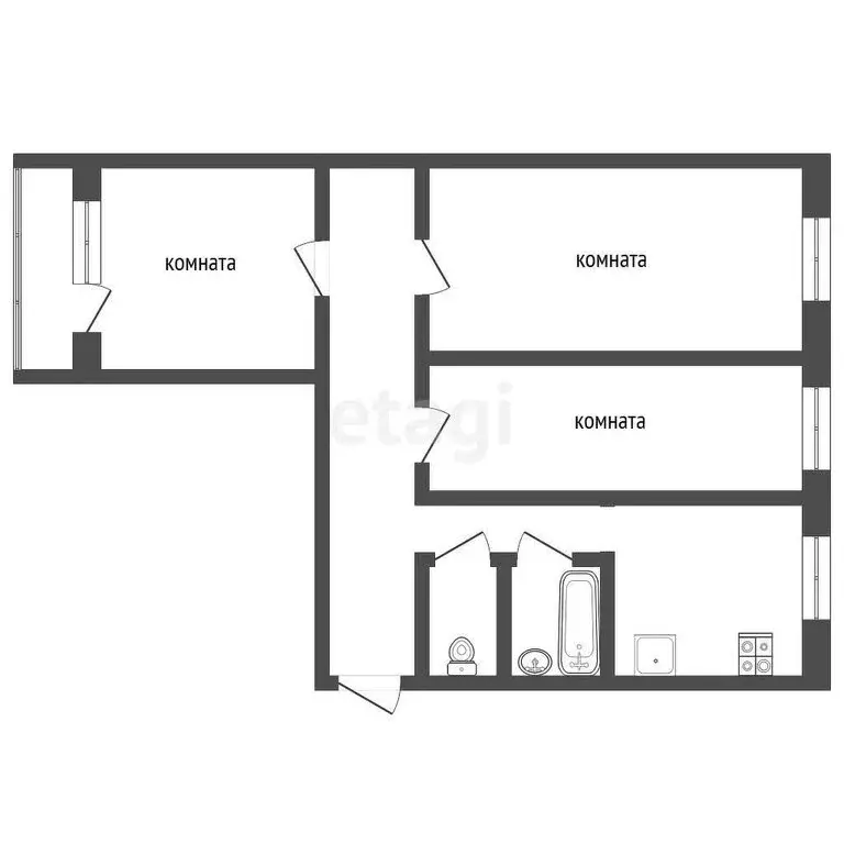 3-комнатная квартира: Верхняя Салда, улица Энгельса, 83к1 (59.1 м) - Фото 0