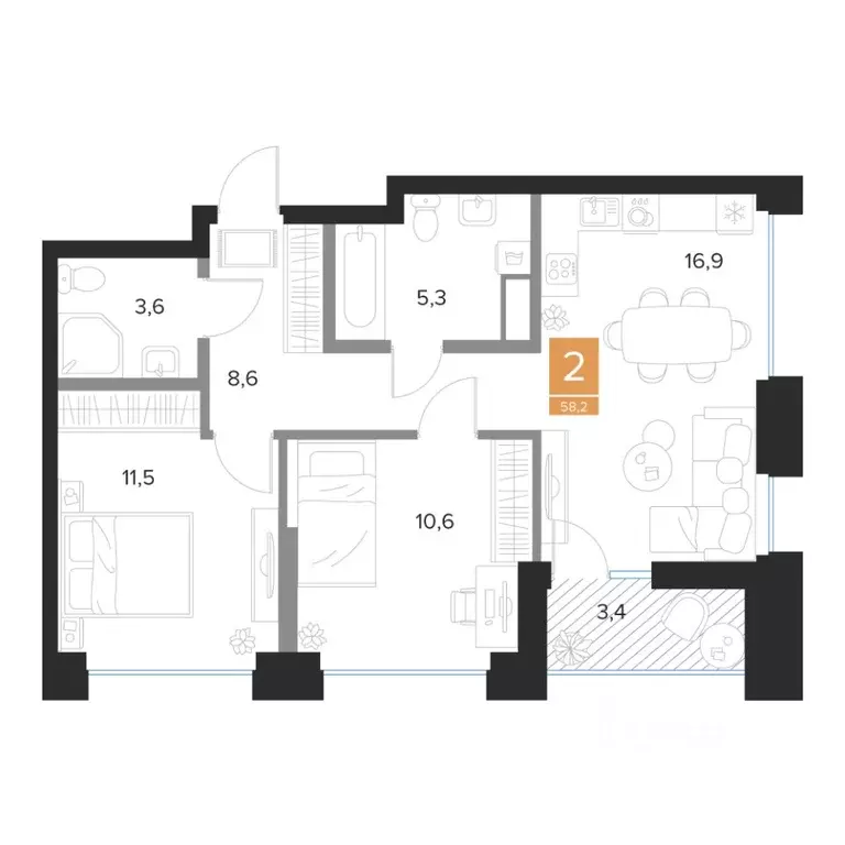 2-к кв. Курская область, Курск Парковый квартал Чувства жилой комплекс ... - Фото 1