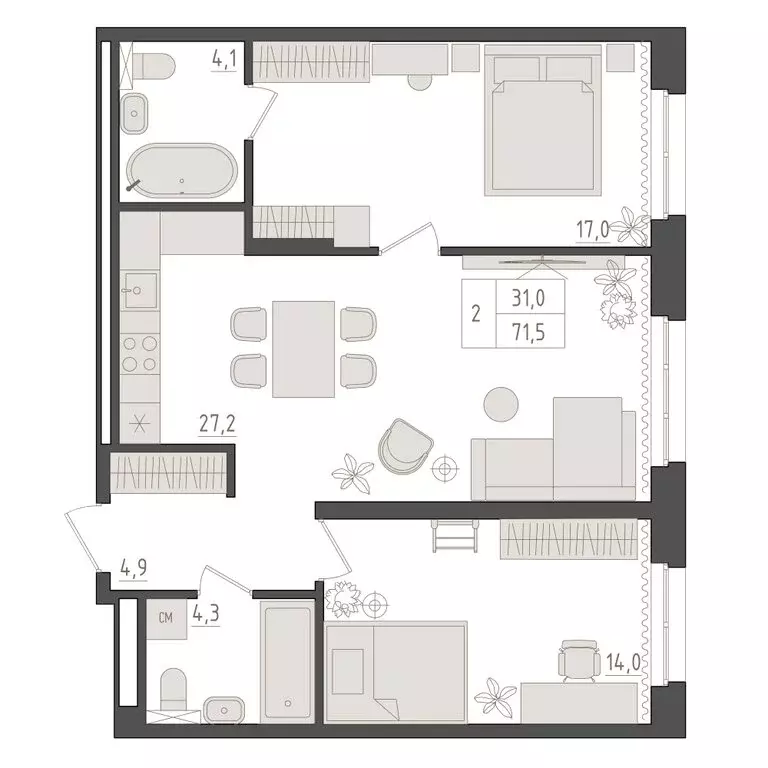 2-комнатная квартира: Уфа, ЖК Новый Империал, лит3/1 (71.5 м) - Фото 2