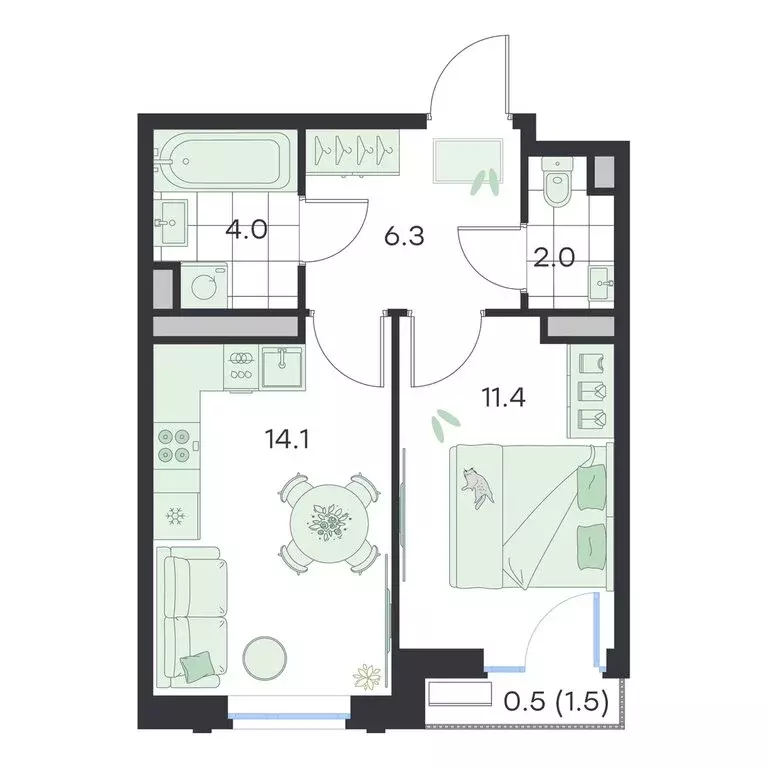 1-комнатная квартира: Раменское, ЖК G3 Михалевич (38.3 м) - Фото 1