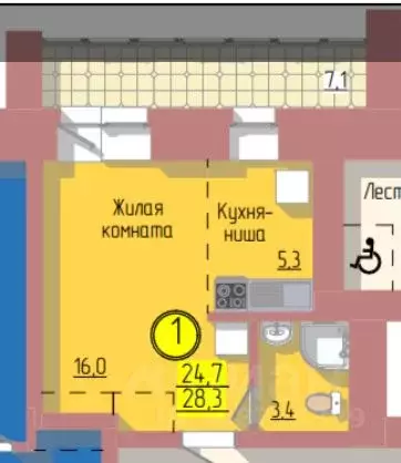 Студия Амурская область, Благовещенск Загородная ул., 47 (28.0 м) - Фото 0