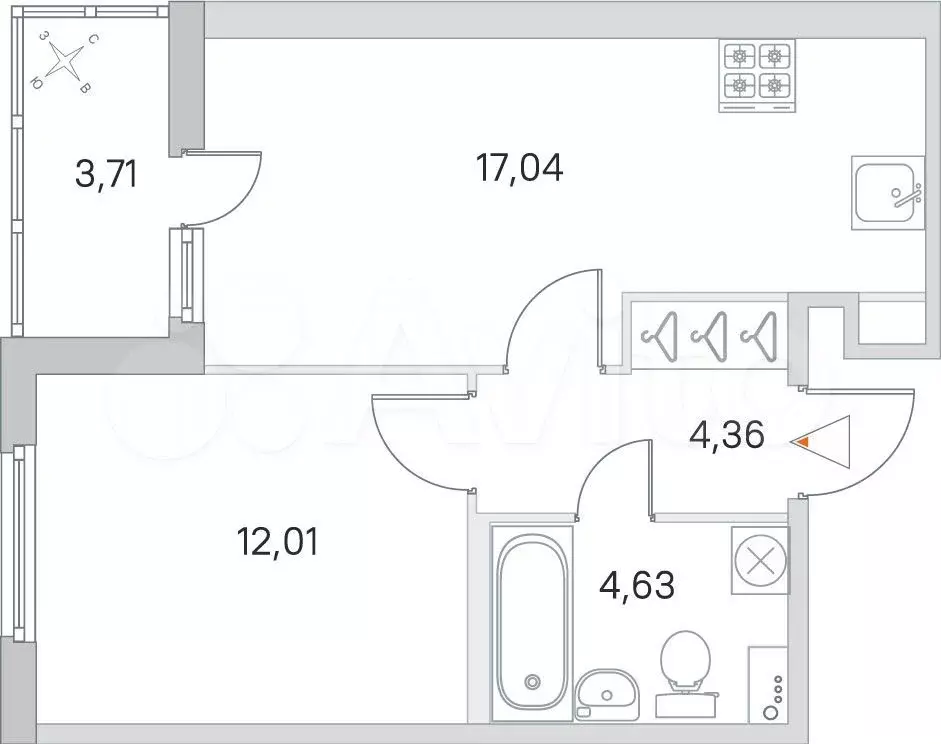 1-к. квартира, 39,9 м, 1/8 эт. - Фото 0