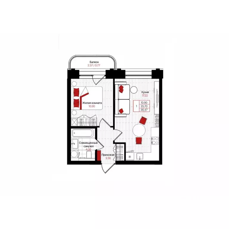 1-к кв. Татарстан, Казань Лето жилой комплекс (36.47 м) - Фото 1