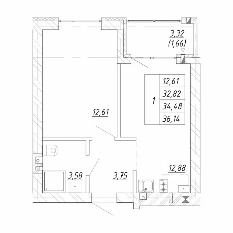 1-к кв. Калининградская область, Зеленоградск  (36.14 м) - Фото 1