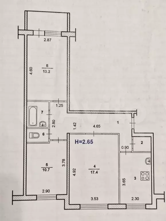 3-к. квартира, 66,4 м, 2/10 эт. - Фото 0