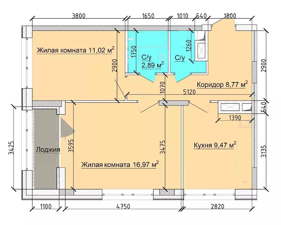 2-к кв. Кемеровская область, Кемерово ул. 1-я Линия, 24 (54.2 м) - Фото 1