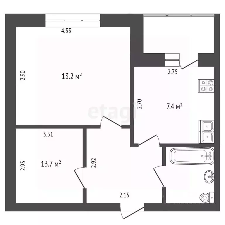 2-к кв. Тюменская область, Тюмень ул. Шишкова, 54 (40.0 м) - Фото 2