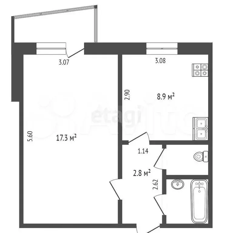 1-к. квартира, 33,7 м, 6/9 эт. - Фото 0