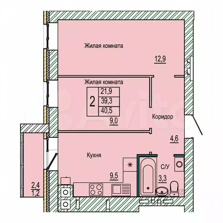 2-к. квартира, 40,5м, 10/10эт. - Фото 0