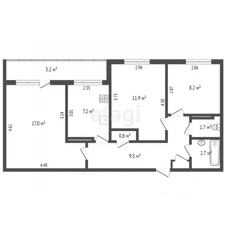 3-к кв. Крым, Щелкино Ленинский район, 1-й мкр, 37 (59.4 м) - Фото 2