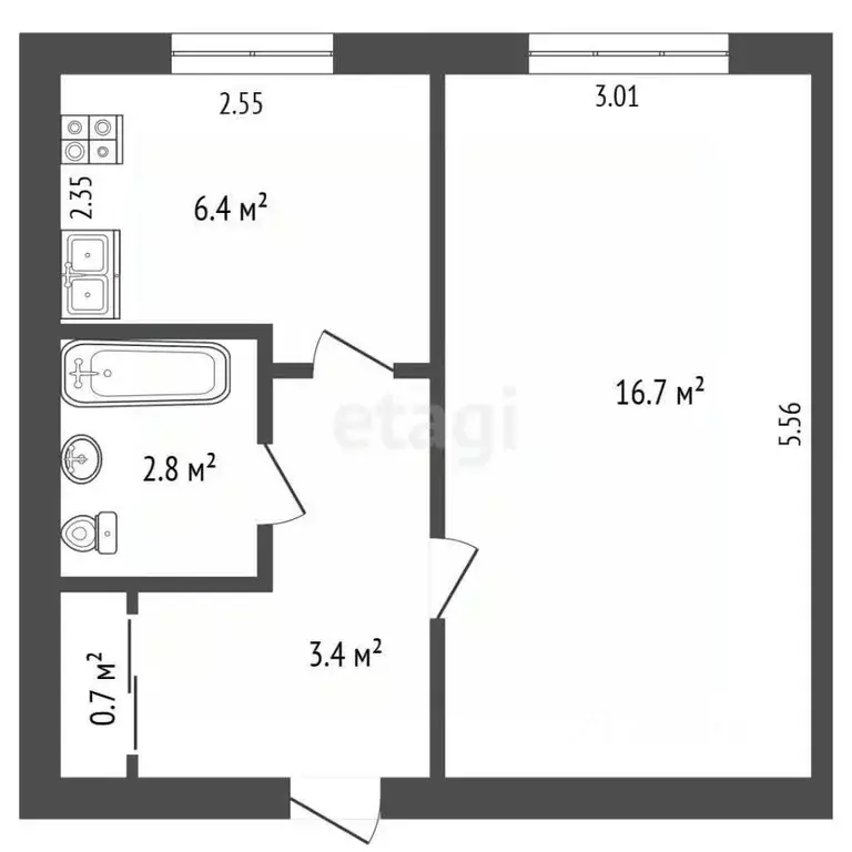 1-к кв. Татарстан, Альметьевск ул. Ленина, 87 (31.0 м) - Фото 1