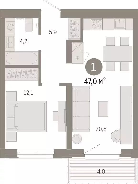 1-комнатная квартира: Тюмень, жилой комплекс На Минской (46.98 м) - Фото 1