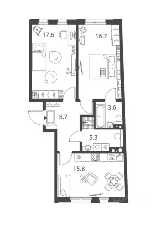 2-к кв. Санкт-Петербург Лисичанская ул., 15 (67.8 м) - Фото 1