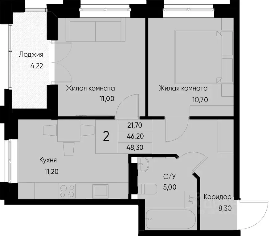 2-к кв. Татарстан, Зеленодольский район, Васильево муниципальное ... - Фото 0