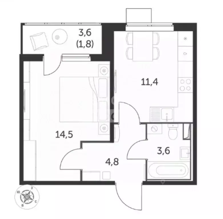 1-к кв. Московская область, Люберцы ул. Рождественская, 4 (36.0 м) - Фото 2