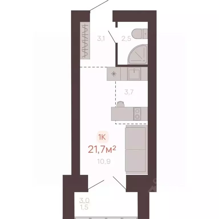 1-к кв. Алтайский край, Новоалтайск ул. Южсиба, 52А (21.7 м) - Фото 1