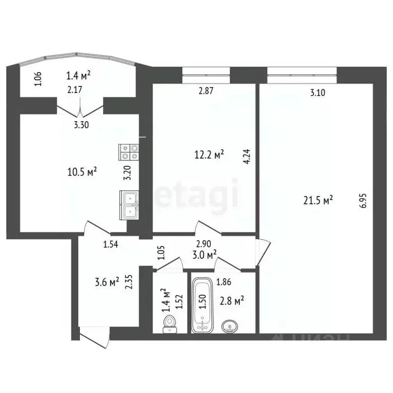 2-к кв. Башкортостан, Стерлитамак ул. Дружбы, 3 (55.0 м) - Фото 2