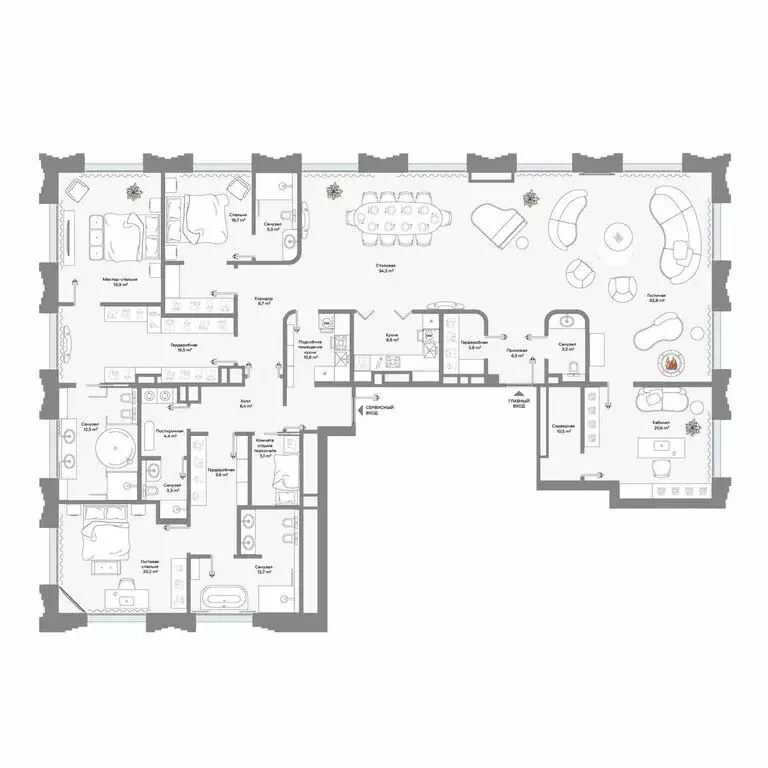 6-комнатная квартира: Москва, Ленинский проспект, 2 (307.3 м) - Фото 1