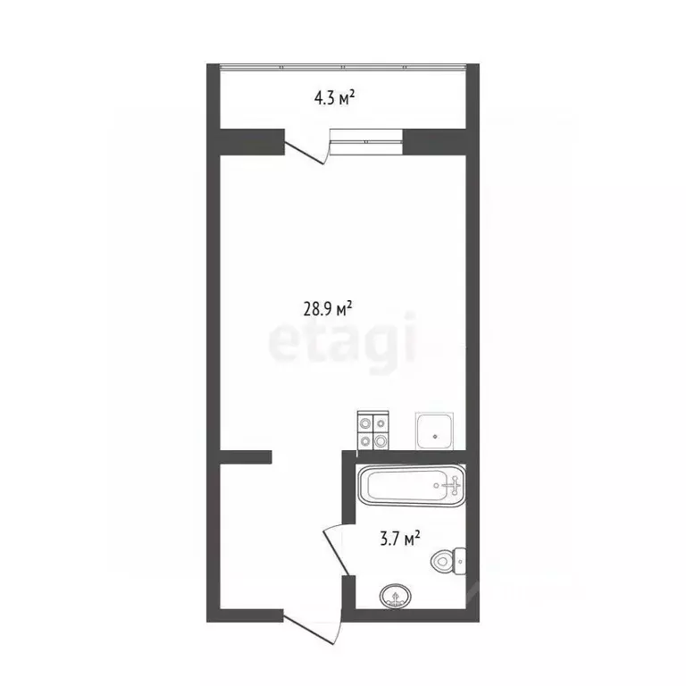 Студия Тюменская область, Тюмень Комбинатская ул., 54к2 (33.0 м) - Фото 2